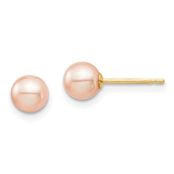 14k Yellow GoldChildrens 5-6mm Pink Round FW Cultured Pearl Stud Post Earrings